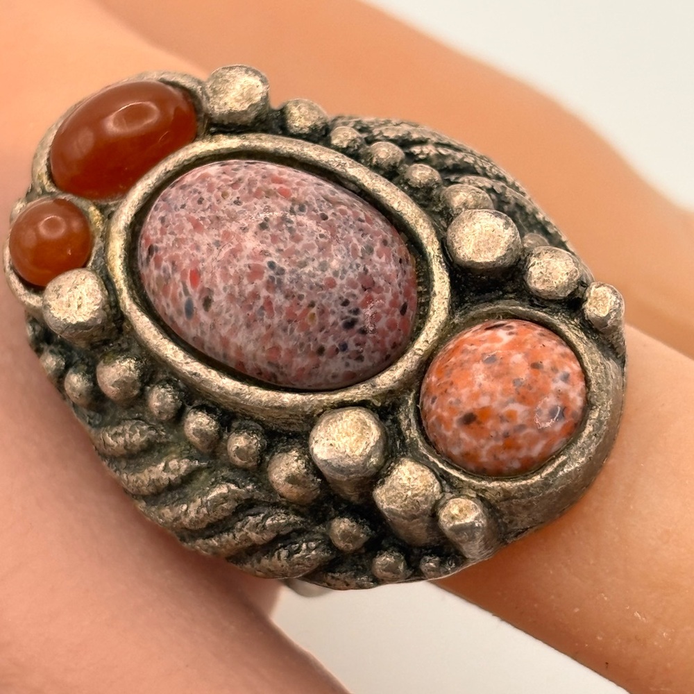 Rare Vintage-Style Boho Statement Ring | Adjustable | Pink & Carnelian - Picture 9 of 16